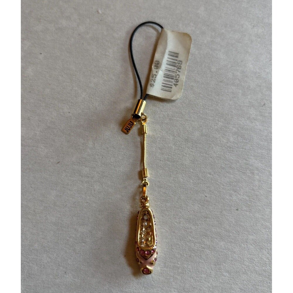 New Juju Gold Tone Ballerina Slipper Cell Phone Charm Pink Rhinestones Bling